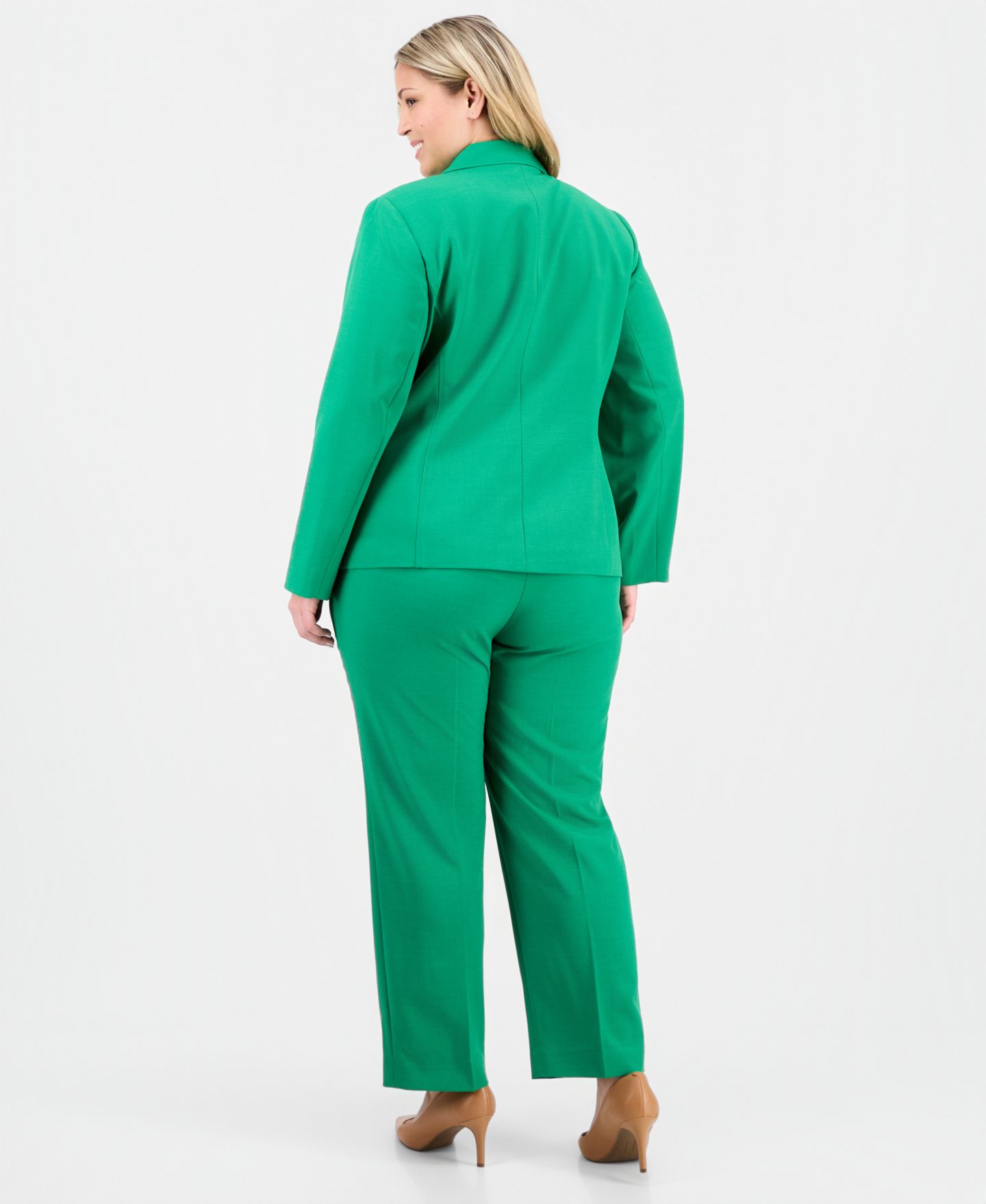 Женские комплекты Le Suit Plus Size Notch-Lapel Mid-Rise 2 Piece Pantsuit, цвет: Синий ночной — фото 10
