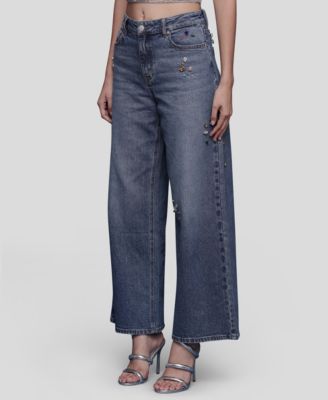 Women's Bejeweled Wide Leg Jeans