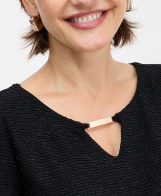 Women's Striped Shine Keyhole Jacquard Top, Macy's Exclusive