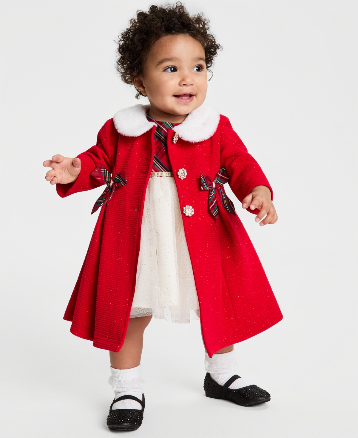 Blueberi Boulevard Baby Girls 2-Piece Holiday Plaid Dress and Coat Set