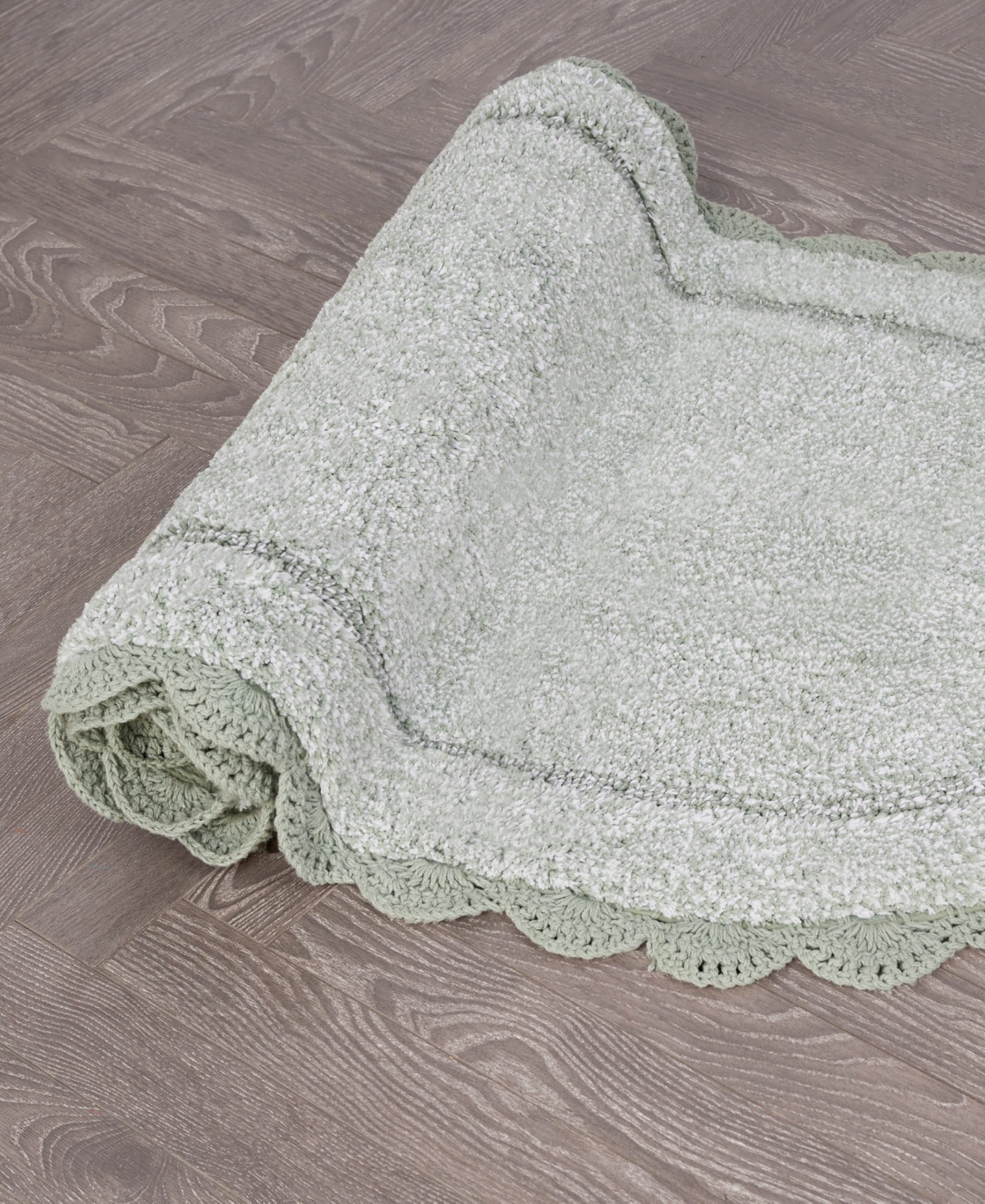 Laura Ashley Crochet Cotton Bath Rug, 26" Round In Green