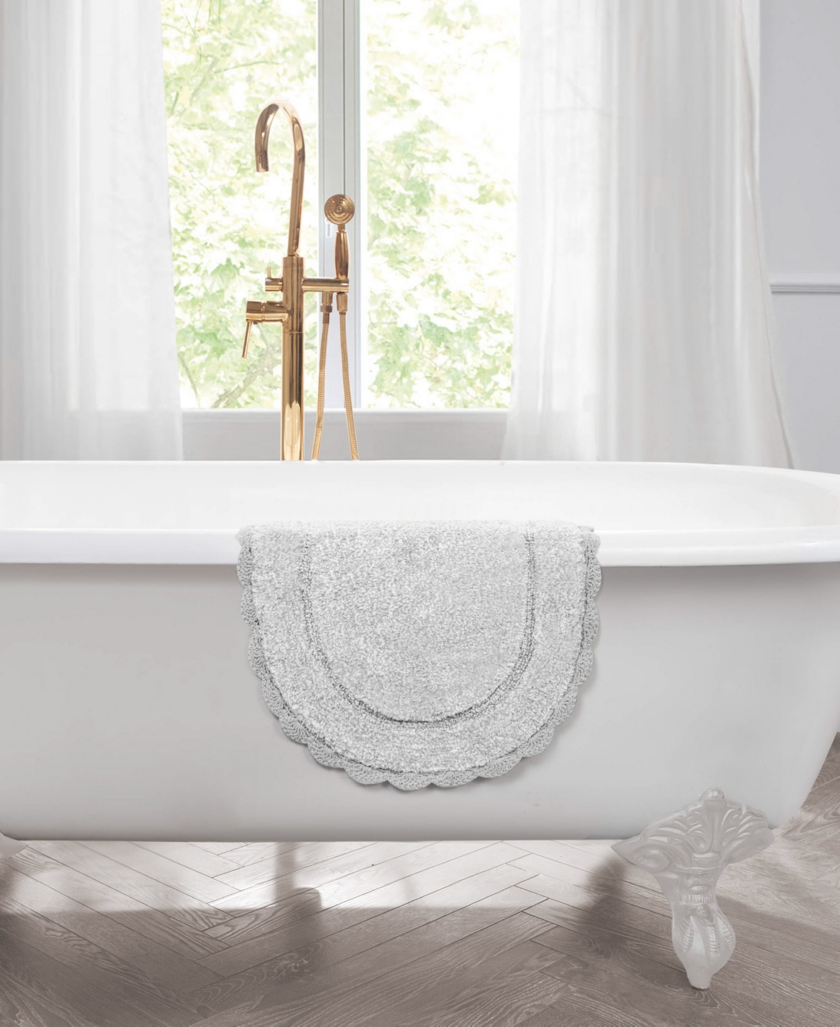 Laura Ashley Crochet Cotton Bath Rug, 21" X 34" In Gray