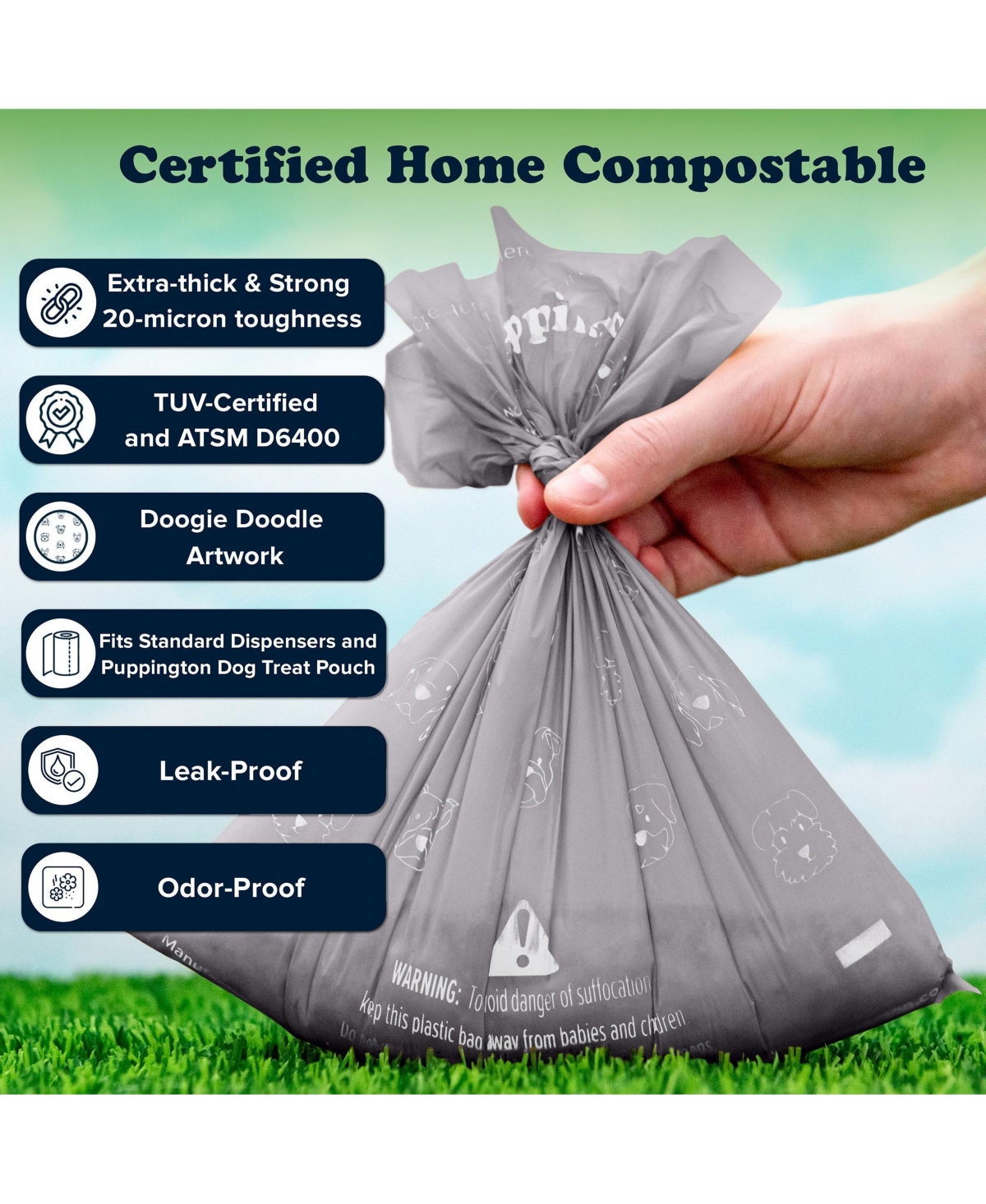 Compo Dog Poop Bags, 180 Bags, Charcoal Gray