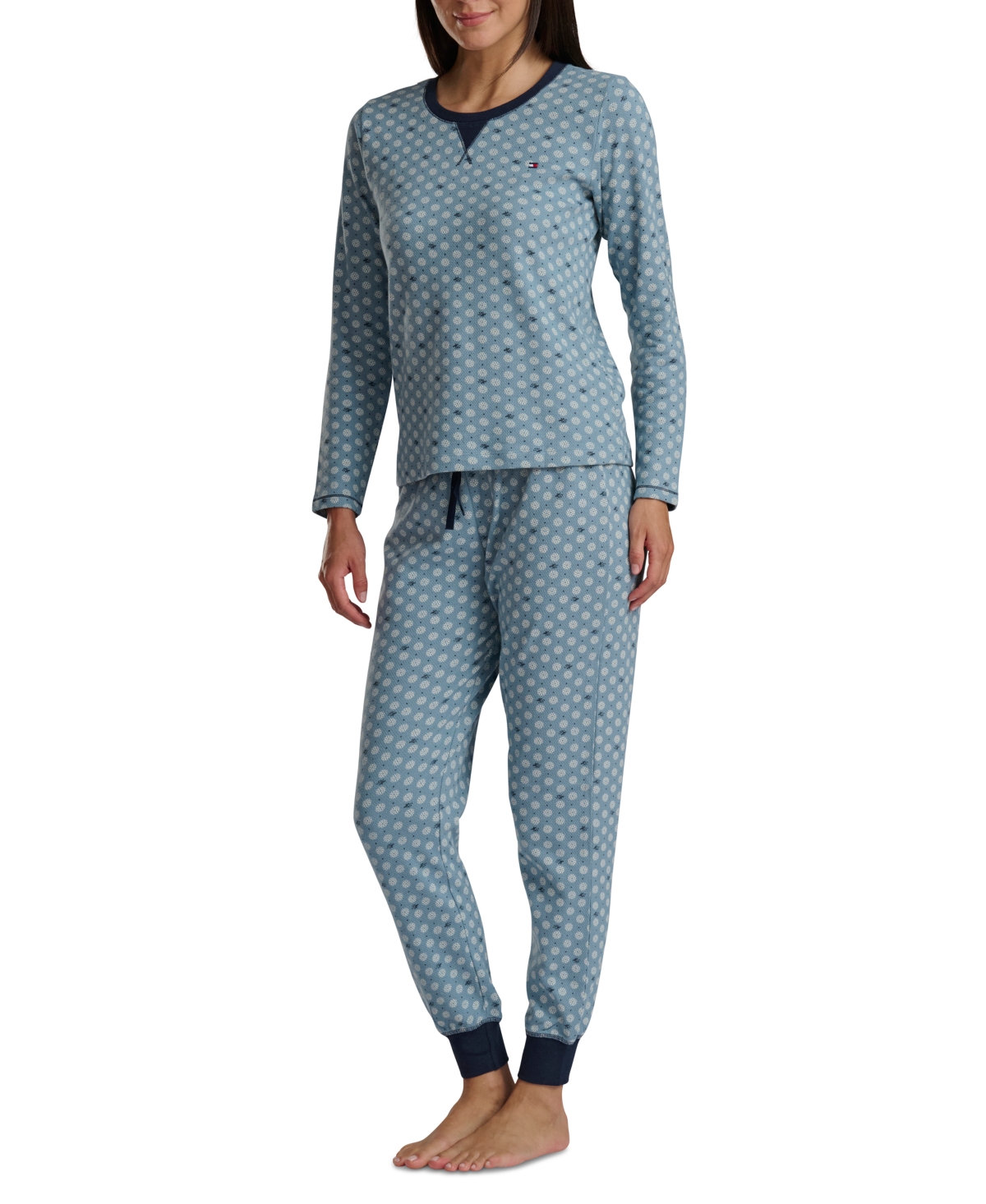 Tommy Hilfiger Women's 2-pc. Packaged Printed Thermal Pajamas Set In Blue