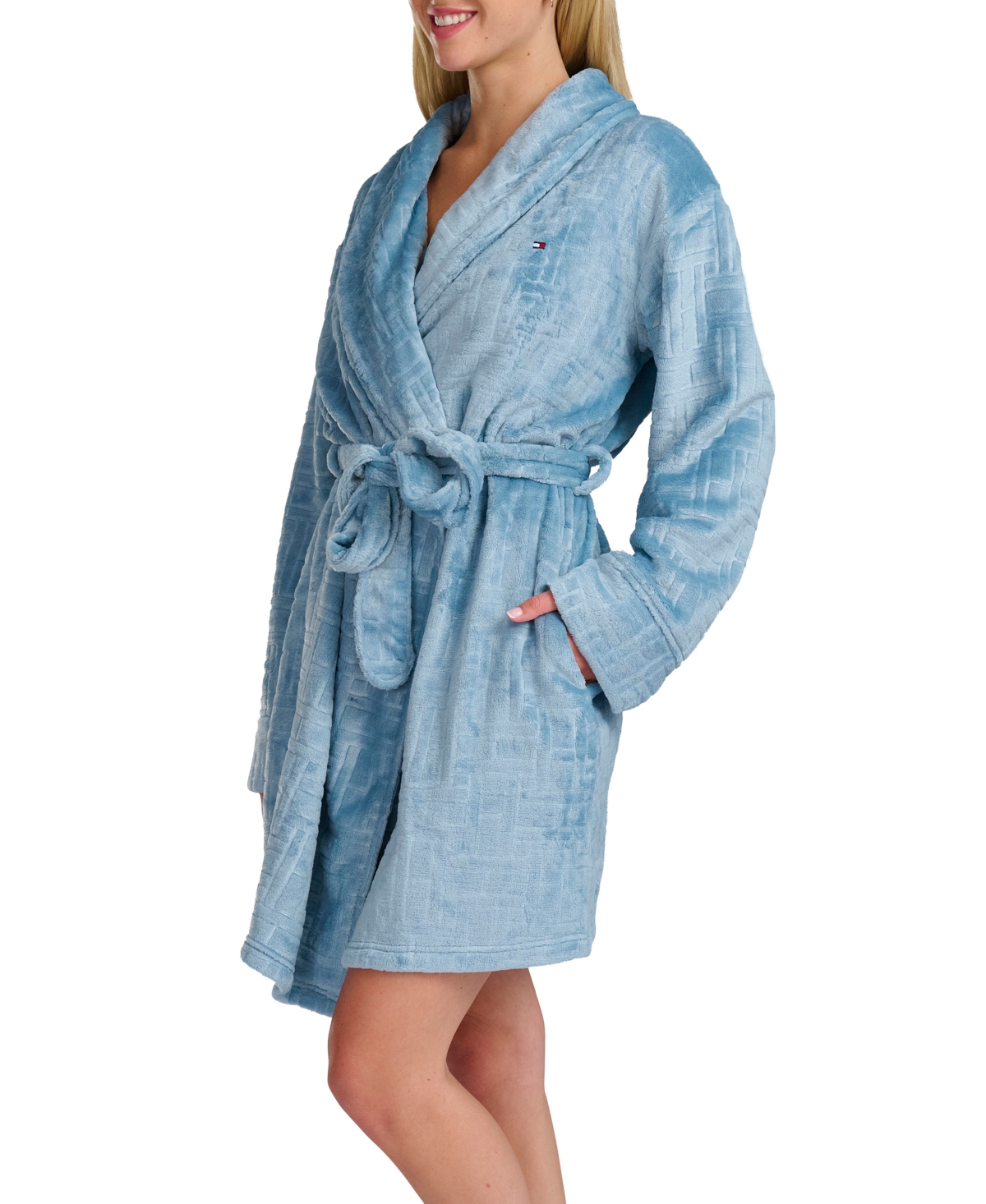Tommy Hilfiger Women's Debossed Long Sleeves Plush Short Robe