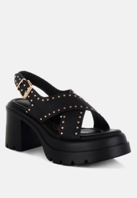 Womens Nambo Stud Embellished Block Heel