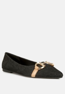 Womens Cressida Denim Horsebit Detail Ballet Flats