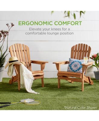 Folding Adirondack Chair Outdoor, Wooden Accent Lounge Furniture w/ 350lb Capacity