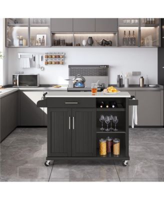 36" Stainless Steel Top Kitchen Island Cart with Storage