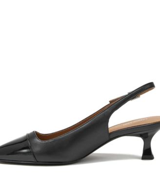 Women's Leather Slingback Cap Toe Kitten Heels