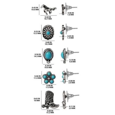 Turquoise Western Stud Earring Set - 5 Pairs