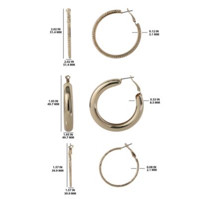 3-Piece Textured Gold-Tone Hoop Earring Set
