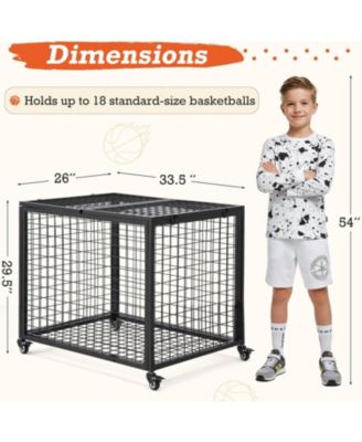 Ball Cart Storage, Rolling Basketball Bin with Wheels for Garage, School, Gym, Sports Equipment and Toy Organizer