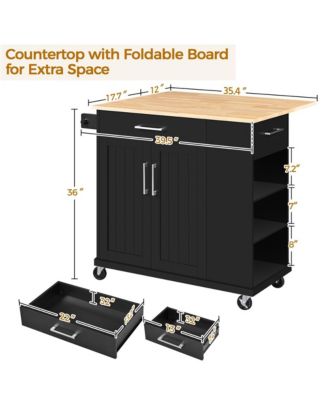 36” H Kitchen Island Cart on Wheels with Solid Wood Top & Storage
