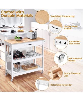 Solid Wood Top Rolling Kitchen Cart