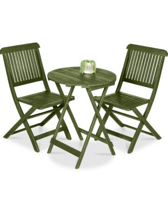 3-Piece Acacia Wood Bistro Set, Folding Patio Furniture w/ 2 Chairs, Table