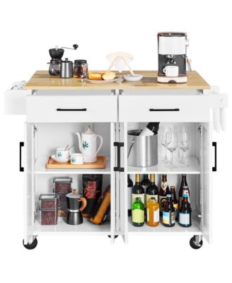 36" Solid Wood Top Rolling Kitchen Island