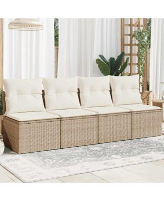 Garden Sofa Beige PE Rattan Four-seater Adjustable Feet