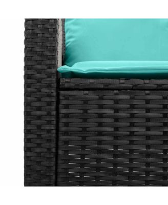 Patio Sofa 3-Seater with Cushions&Table Black Poly Rattan