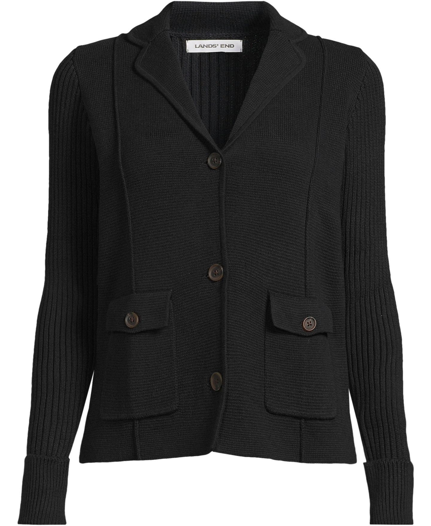 Женский свитер Lands' End Drifter Ribbed Collared Blazer, цвет: Чёрный — фото 3