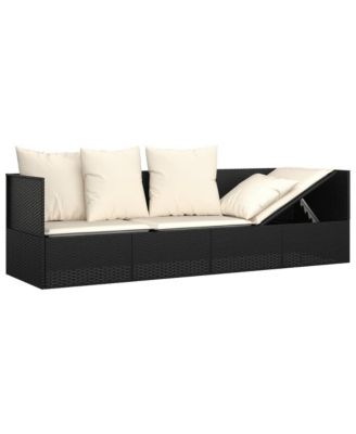 Outdoor Lounge Bed Black Poly Rattan, Powder-Coated Steel, Polyester