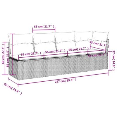 Garden Sofa Grey PE rattan, powder-coated steel, polyester 4-seater
