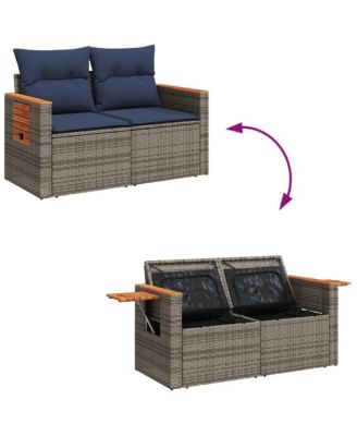 Patio Sofa with Cushions 2-Seater Gray Poly Rattan