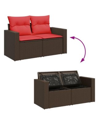 Patio Sofa with Cushions 2-Seater Brown Poly Rattan