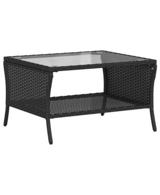 Patio Sofa 2-Seater with Cushions&Table Black Poly Rattan