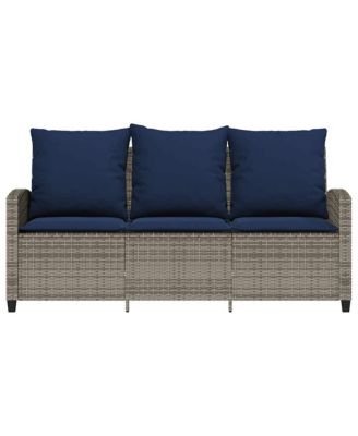Patio Sofa 3-Seater with Cushions&Table Gray Poly Rattan