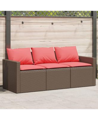 Garden Sofa Brown PE rattan 3-Seater Removable Covers