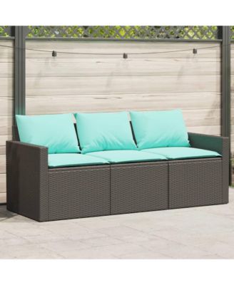 Garden Sofa Black with blue cushions PE rattan Medium