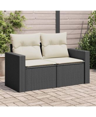 Garden Sofa Black and Cream PE Rattan 2-Seater Modular