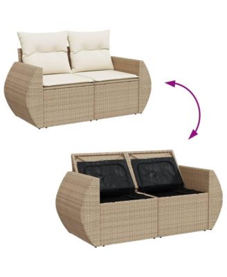 Garden Sofa Beige PE Rattan, Powder-Coated Steel 2-seater Modular