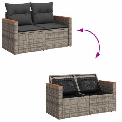 Garden Sofa Grey PE Rattan, Powder-Coated Steel, Solid Acacia Wood