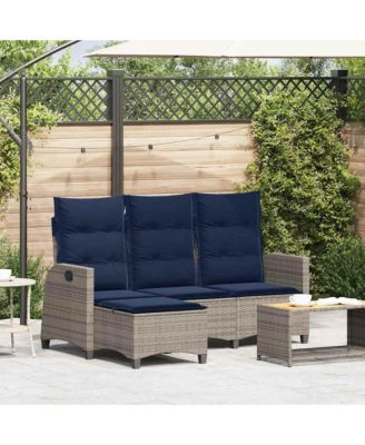 Reclining Garden Sofa Gray Poly Rattan 3-Seater