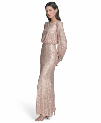 Women's Embroidered Cuff Boat Neck Long Gown