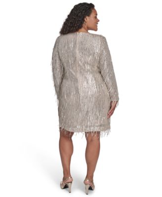 Plus Size Long Sleeve Sequin Cocktail Dress