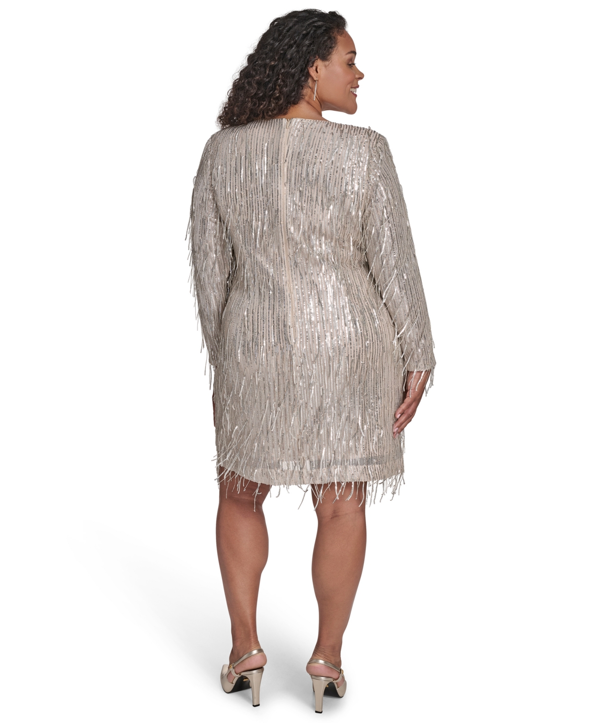 Eliza J Plus Size Long Sleeve Sequin Cocktail Dress In Silver