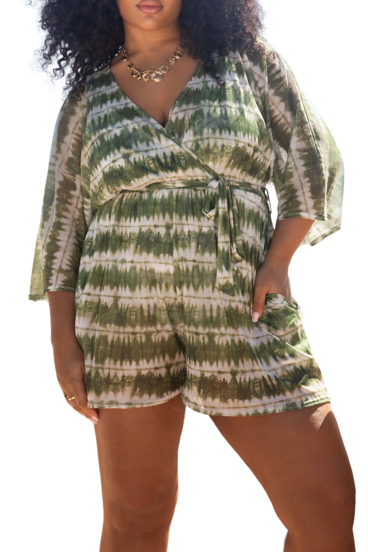 Женский ремень FASHION-SZN CURVE Textured Resort Playsuit With Belt, цвет: Зелёный — фото 5