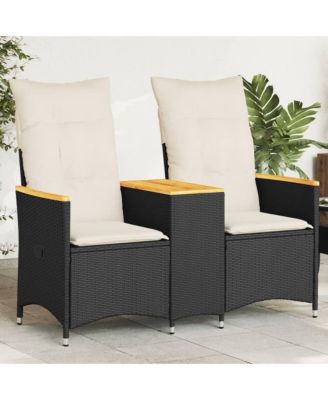Reclining Garden Sofa Black PE rattan 2-seater
