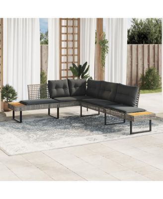 Garden Sofa Grey Poly Rattan L-shaped Removable Covers