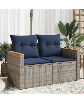 Patio Sofa with Cushions 2-Seater Gray Poly Rattan