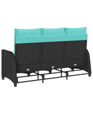 Reclining Patio Sofa with Cushions L-shaped Black Poly Rattan