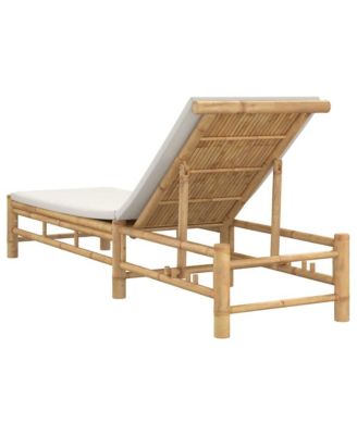 Sun Lounger Cream White Bamboo Standard Adjustable Armrests