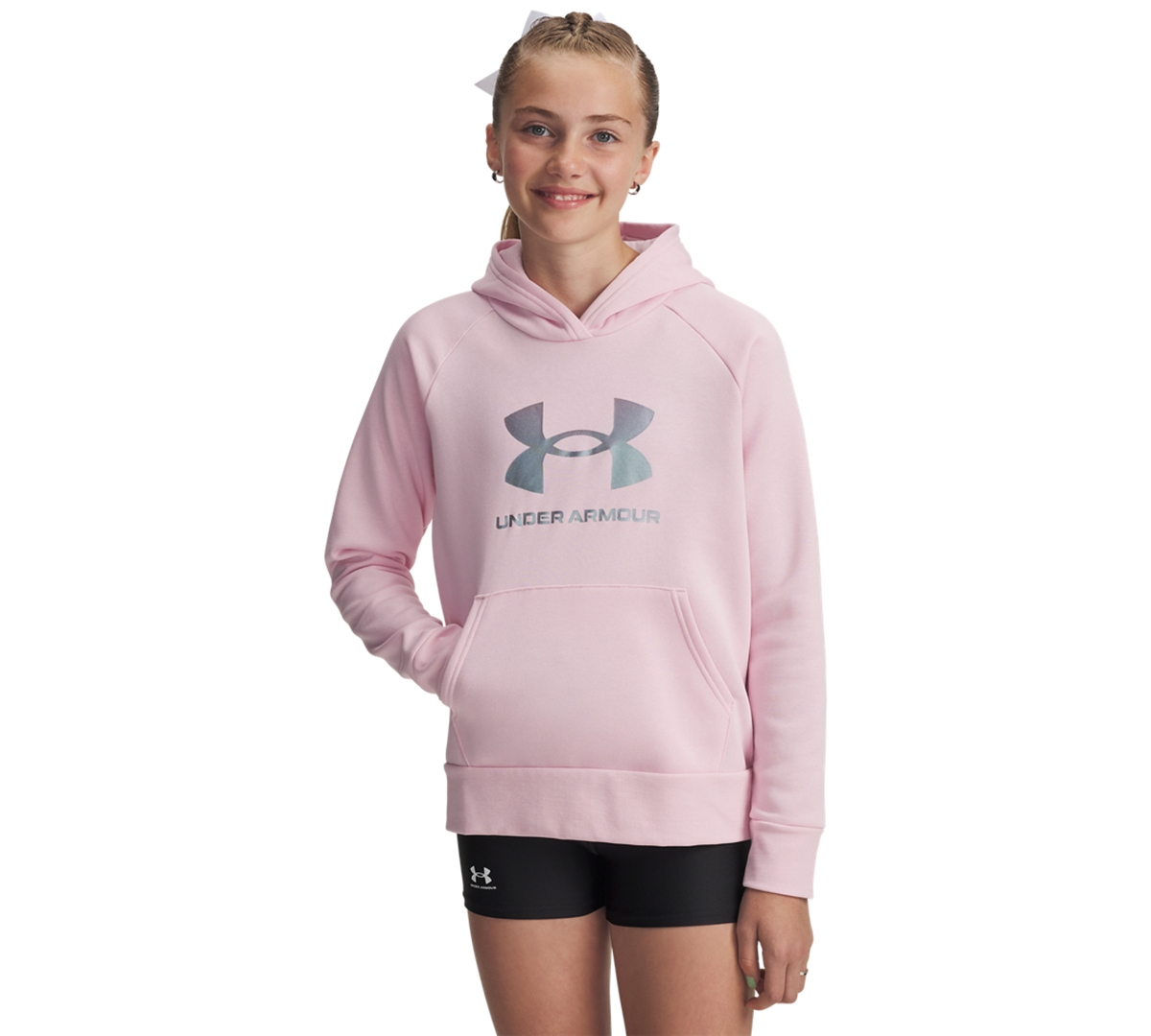 Under Armour Kids' Girls 6-16 Rival Long Sleeve Shimmer Hoodie In Pink