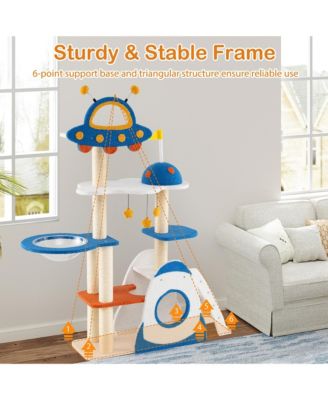 Space Theme Cat Tree w/ Sisal Covered Scratching Posts UFO-shaped Top Perch