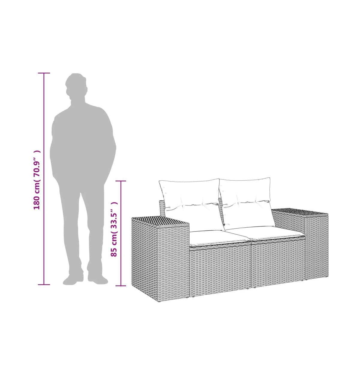 Garden Sofa Brown Poly Rattan 2-Seater Removable Covers