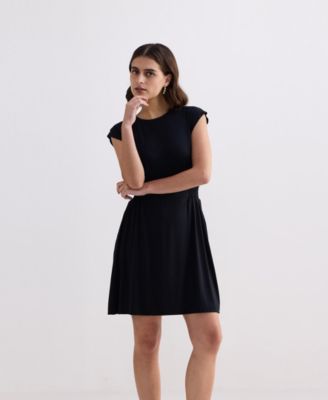 Women's Short Dress With Smocking Side Detail in Black