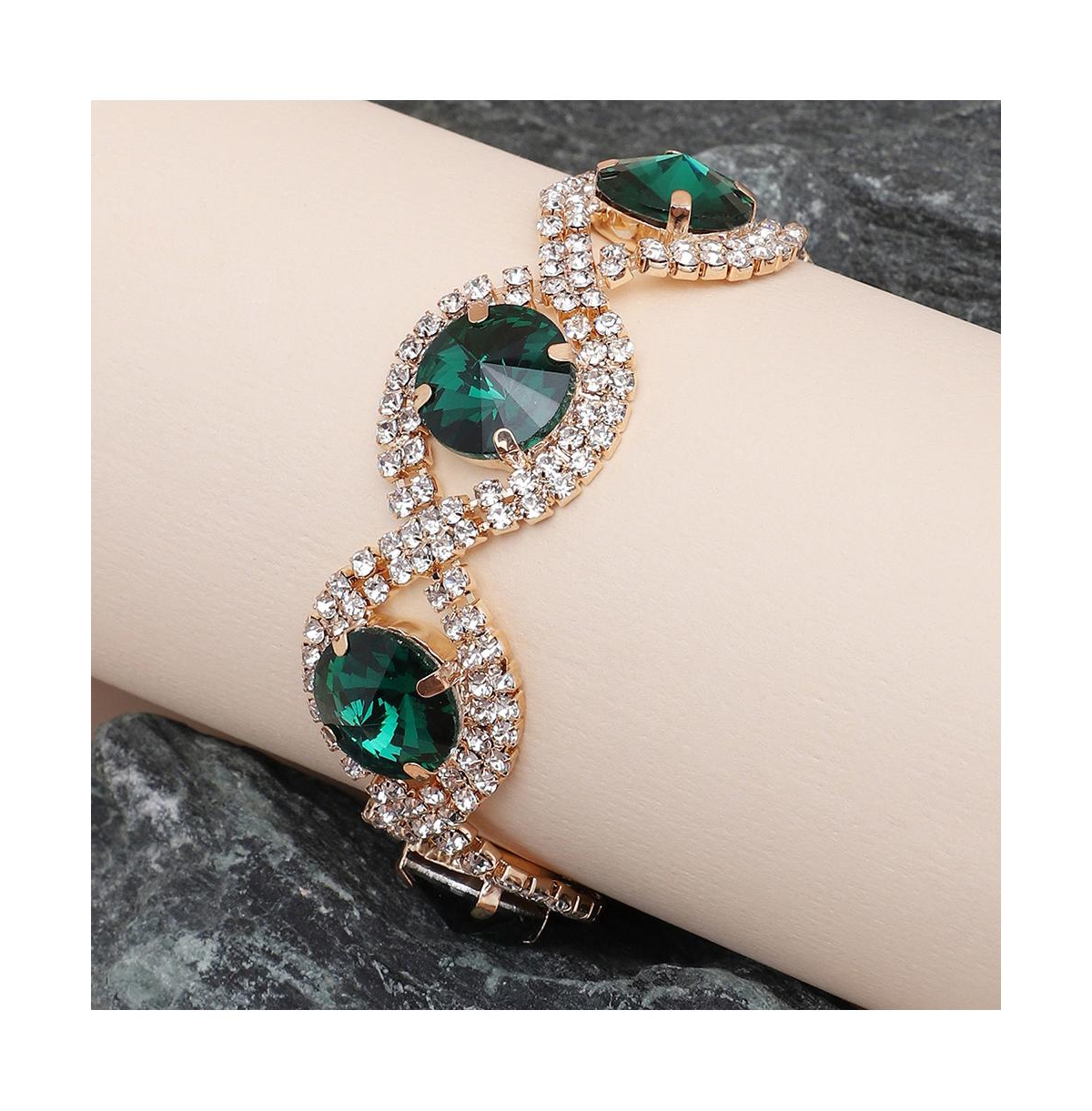 Sohi Women's Green Embellished Twist Bracelet In Gold